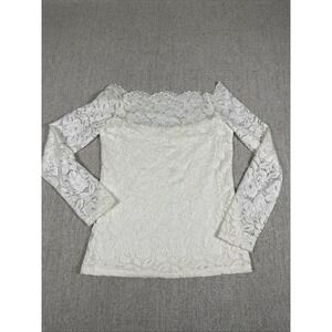 Maggie Tang Womens Top Size XXL White Lace Floral Off Shoulder Lined Boho